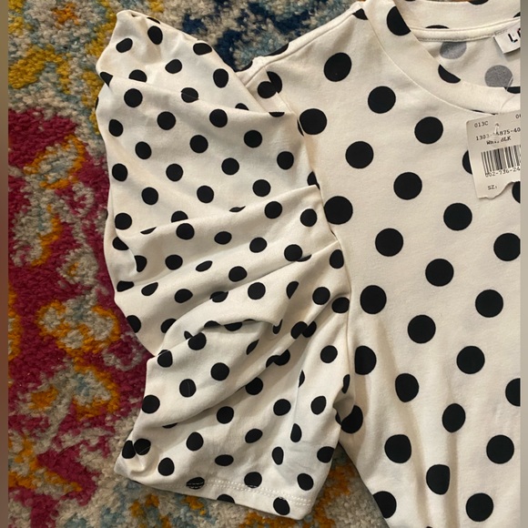 SOLD! NEW! Boutique White & Black Polka Dots Layered Ruffle Sleeve Top L - Picture 6 of 14